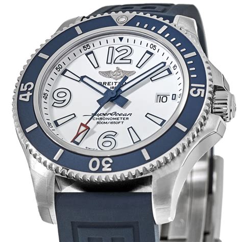 breitling superocean 42 white dial blue rubber men's watch|breitling superocean 42 review.